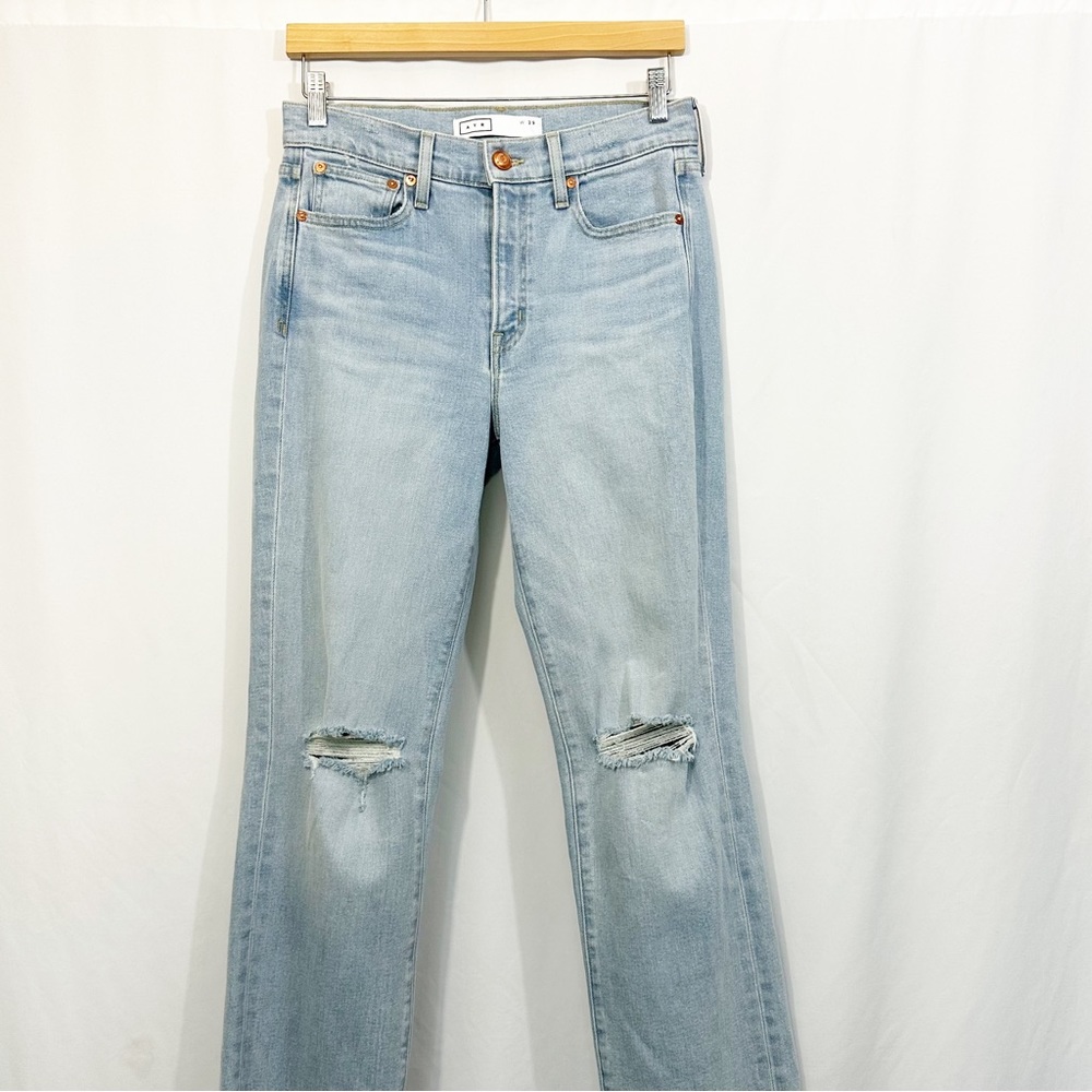 AYR Straight Leg Jeans in Light Blue with Knee Rips - Picture 2 of 10